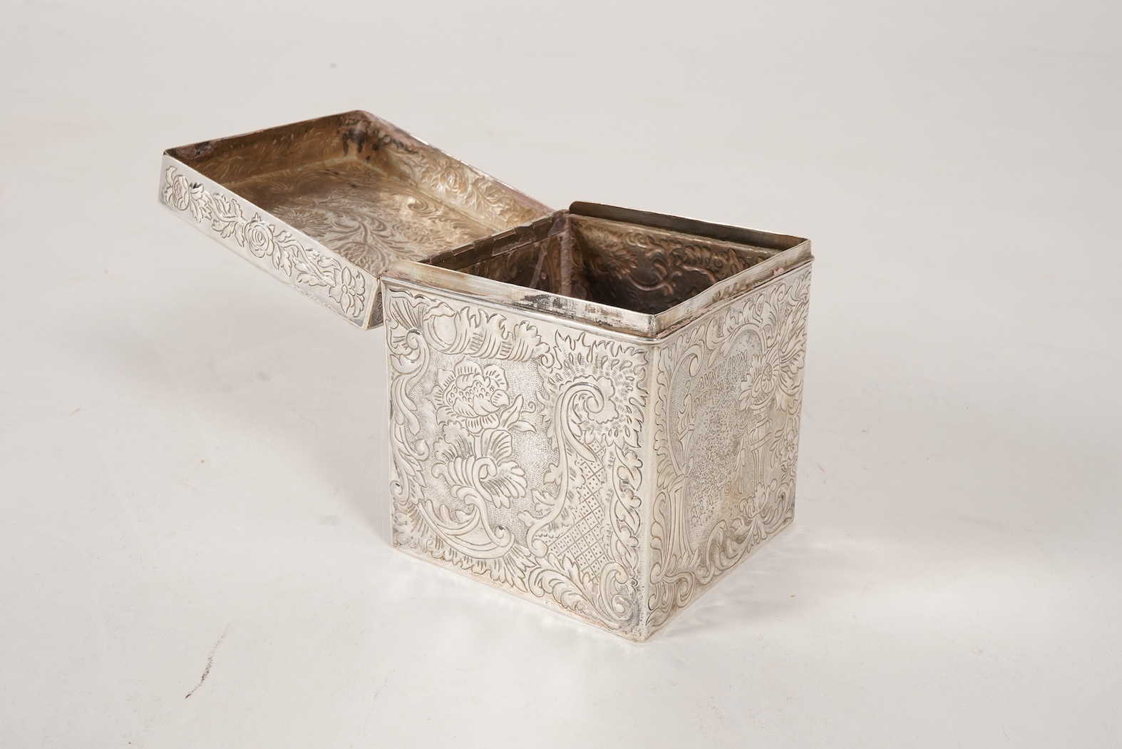 A late Victorian silver square tea caddy, by William Aitken